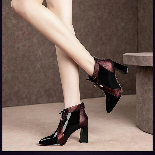 Warm Martin Boots Short Boots Women Black High Heels Thick Mid-heel
