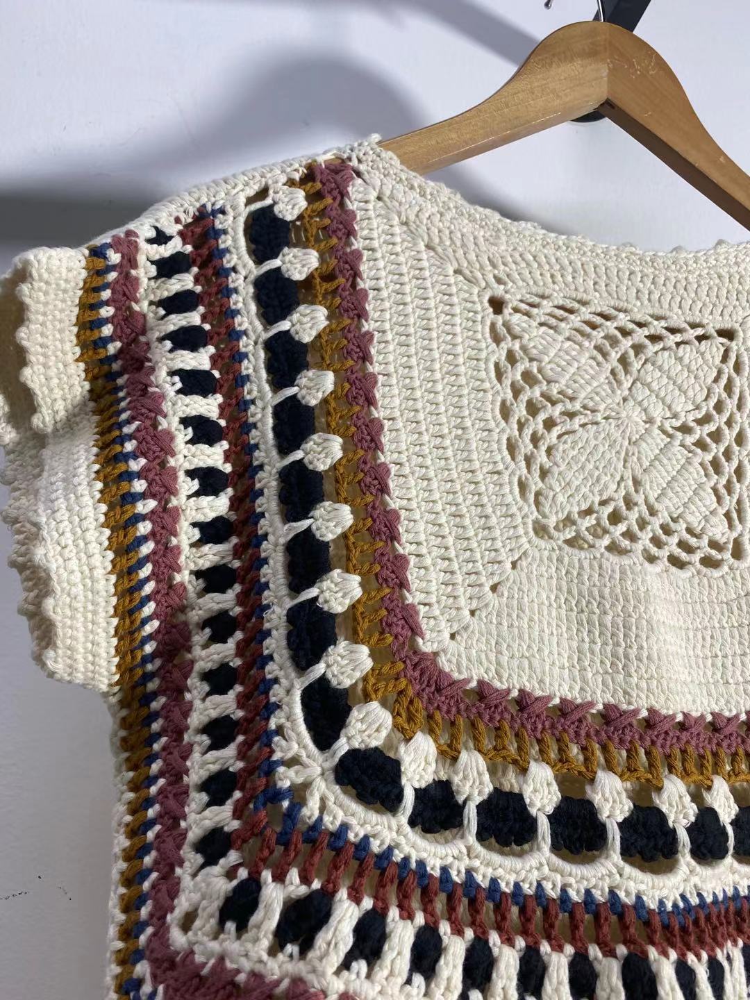 Heavy Industry Crochet Knitted Pullover Vest Fancy Yarn Cotton