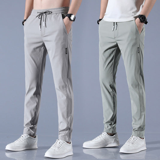 Summer Ice Silk Pants Men's Thin Business Casual Pants Stretch Breathable Straight-leg Tracksuit Pants