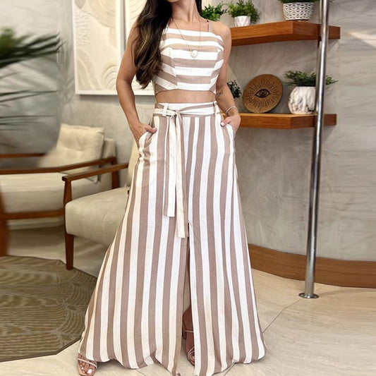 Striped Print Younger Skirt Suit Women