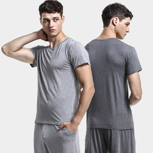 Home Wear Suit Men's Casual Round Neck Short Sleeves Shorts Solid Color Pajamas