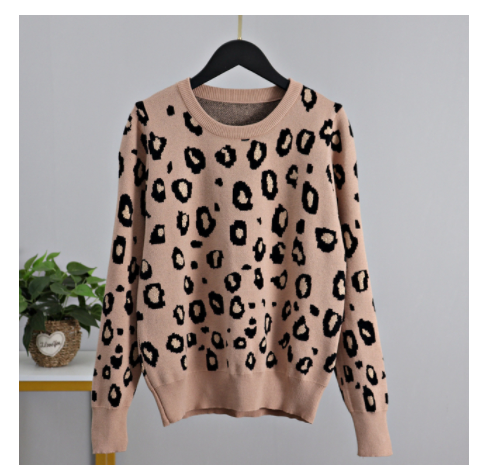 New Leopard Print Women's O-neck Sweater For Autumn And Winter