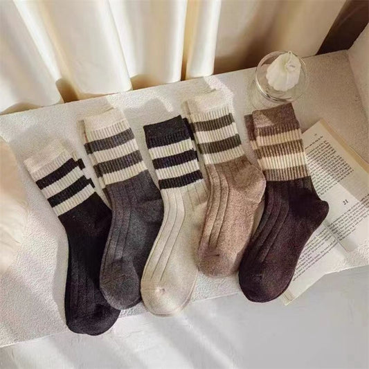 Spring And Autumn All-match Stripes Sports College Style Stockings