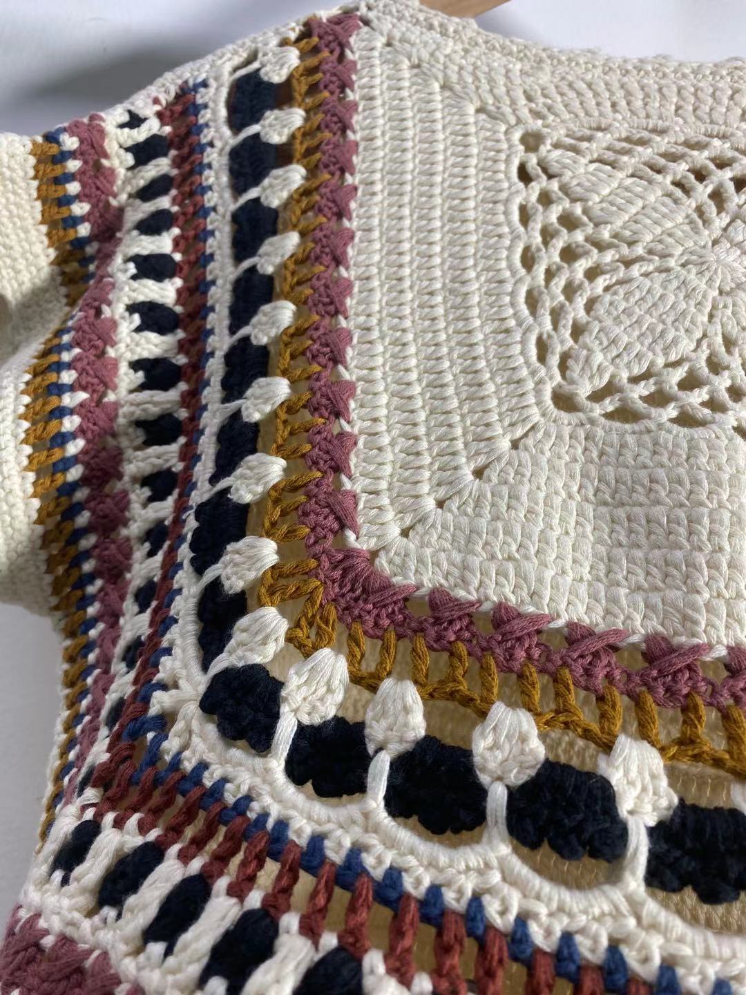 Heavy Industry Crochet Knitted Pullover Vest Fancy Yarn Cotton