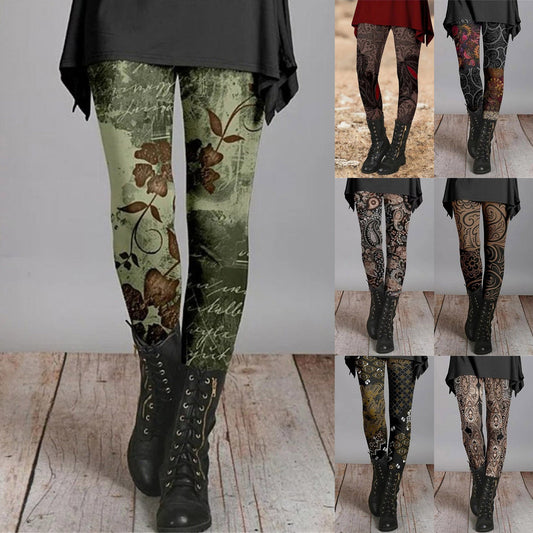 Women's Fashionable Retro Ethnic Style Slimming Printed Leggings