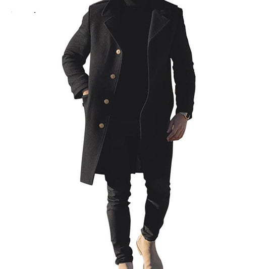 Men Winter Long Woolen Overcoat Youth Casual Jacket Man Coat