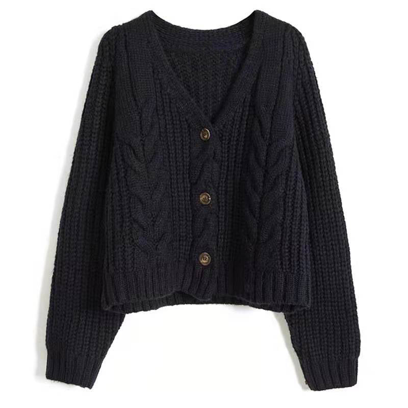 Women's Solid Color Button Twist Loose Knit Sweater Jacket