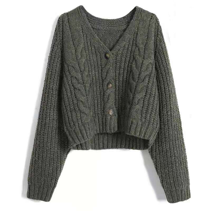 Women's Solid Color Button Twist Loose Knit Sweater Jacket